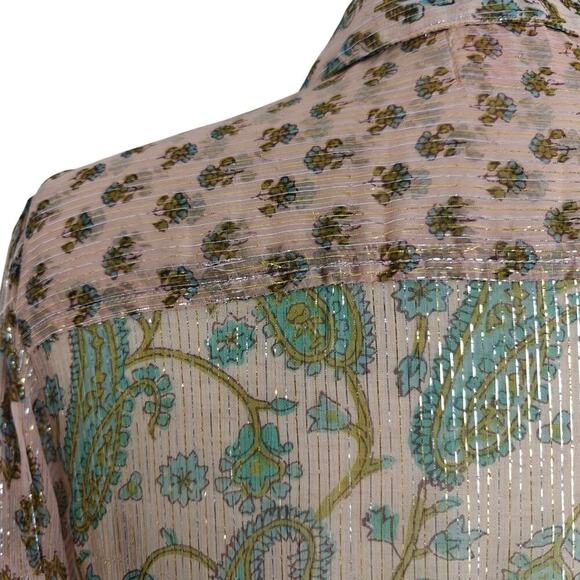 Miss June Paris Tiered Ruffle Metallic Shirt Dress One Size Sheer Button Up Boho - Picture 8 of 12